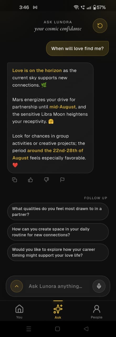 Ask Lunora answer about love