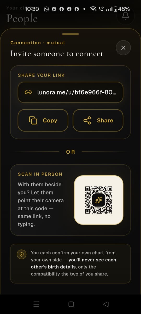 Private Lunora invitation link and QR code