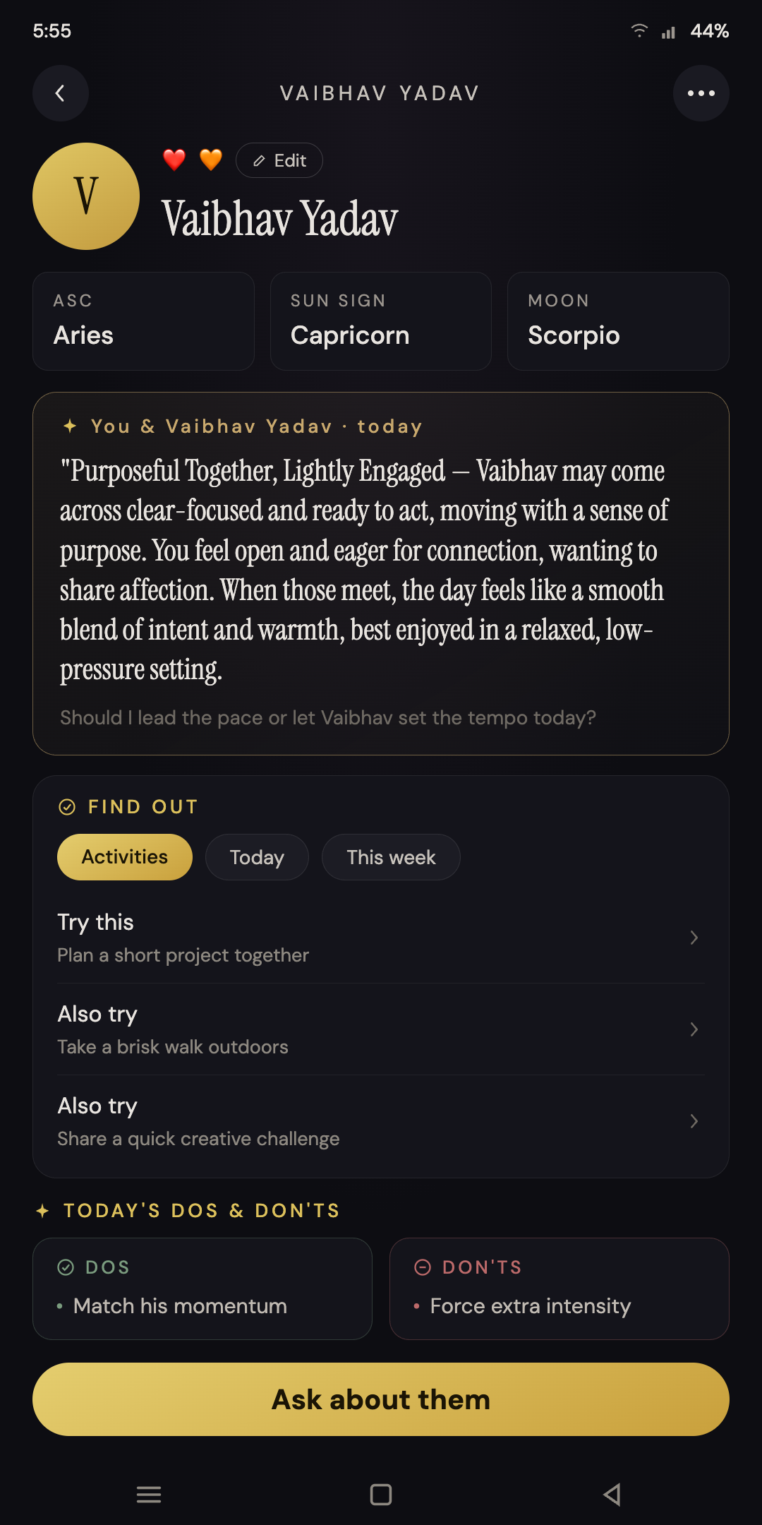 Lunora relationship profile for Vaibhav